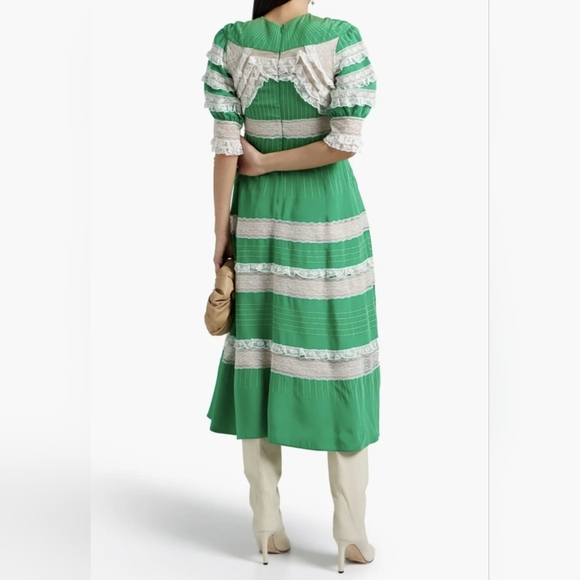 Valentino ruffled tulle and velvet MSRP $8000 silk midi dress, Emerald Green NWT - Picture 2 of 13